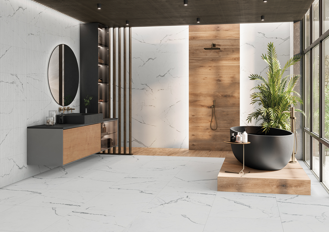 Statuario Cconcept White Vecchio 40X120 - Keraben - Baños Statuario White Vecchio 40×120 - Emisan Azulejos