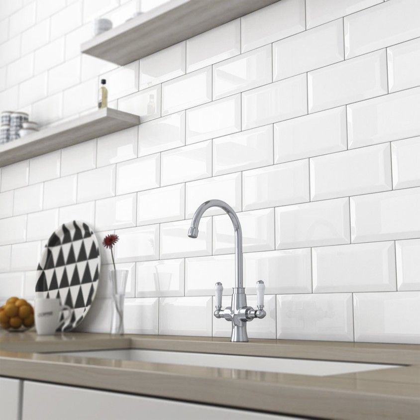 Revestimento Branco Brilho Biselado 10x20 - Emisan