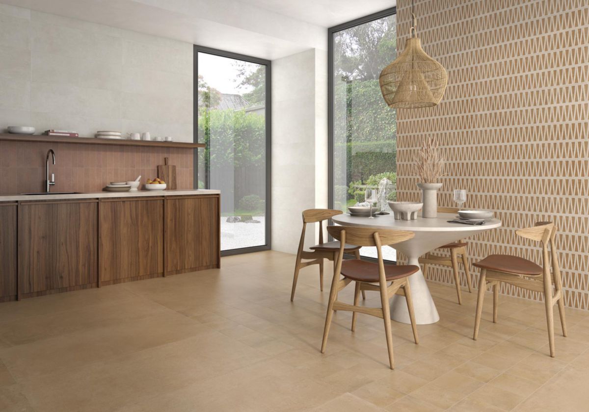 Terracota Concept Barro 30x90 - Keraben - Sala de estar e cozinha Terracota Concept Barro 30x90